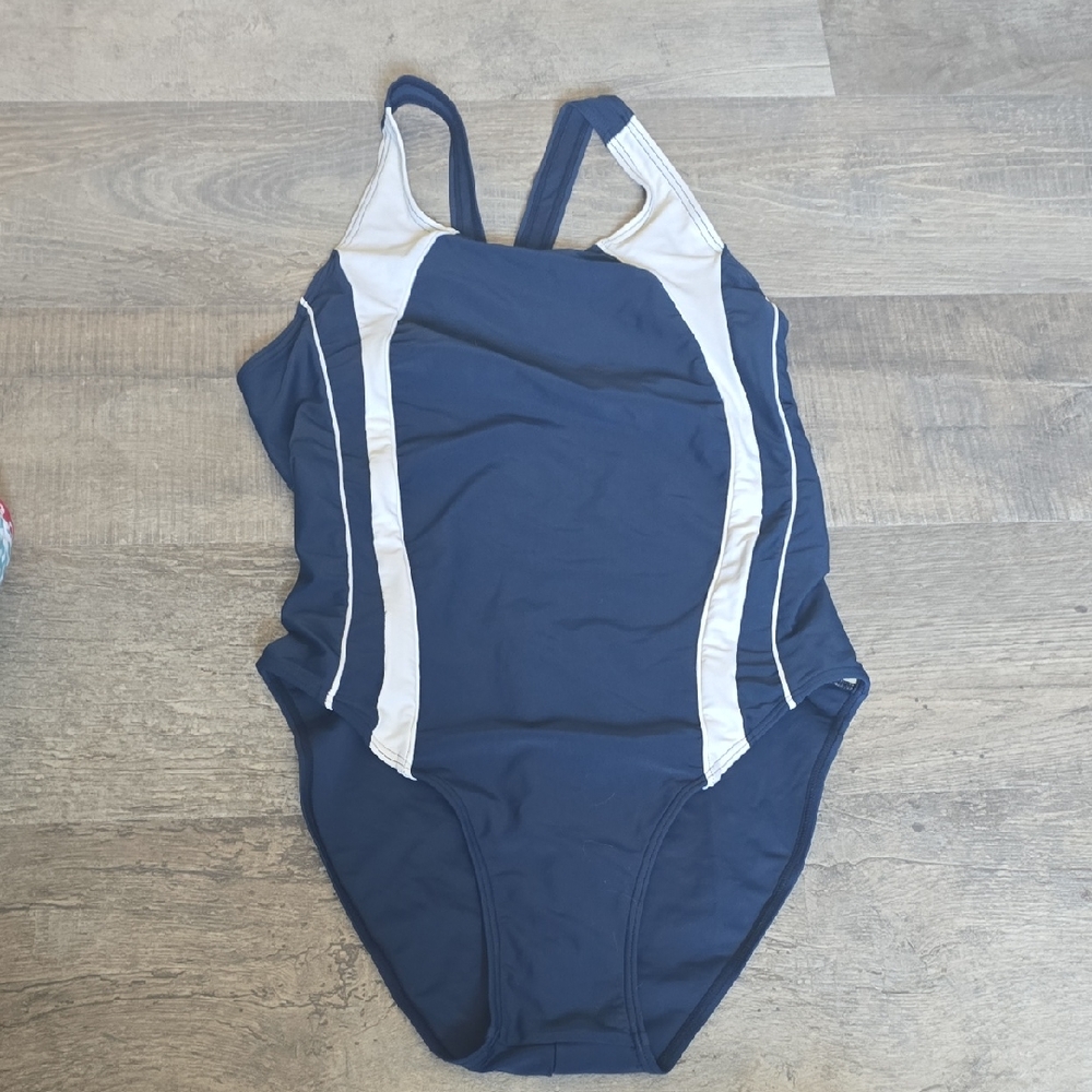 Navy and White Women's One Piece Swimsuit